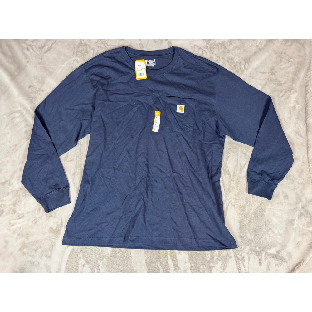 Carhartt Mens Loose Fit Heavyweight Long Sleeve Pocket T-Shirt Navy XL NWT